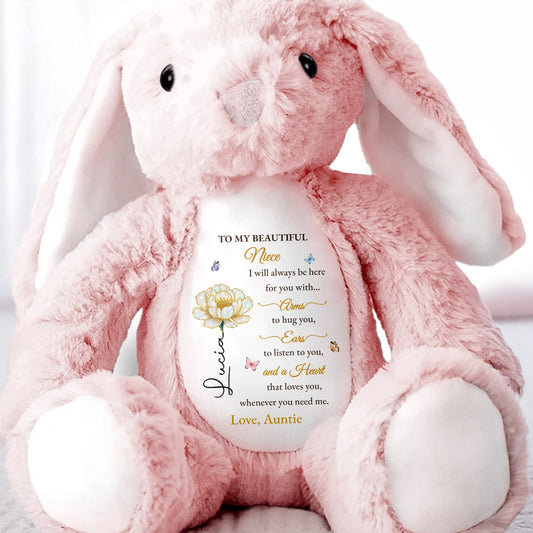 To My Beautiful Niece With Arms, Ears And Heart - Personalized Stuffed Bunny - KID501_BUN