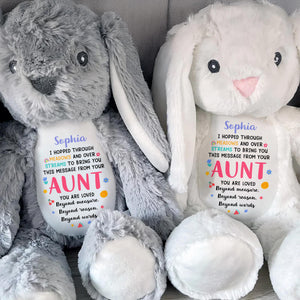 Hopped Through Meadows Message From Aunt, Bunny And Hearts - Personalized Stuffed Bunny - KID511_BUN