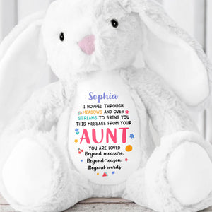Hopped Through Meadows Message From Aunt, Bunny And Hearts - Personalized Stuffed Bunny - KID511_BUN
