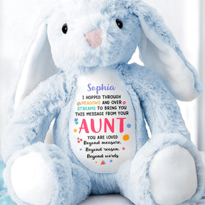 Hopped Through Meadows Message From Aunt, Bunny And Hearts - Personalized Stuffed Bunny - KID511_BUN