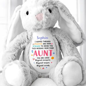 Hopped Through Meadows Message From Aunt, Bunny And Hearts - Personalized Stuffed Bunny - KID511_BUN