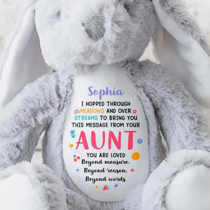 Hopped Through Meadows Message From Aunt, Bunny And Hearts - Personalized Stuffed Bunny - KID511_BUN