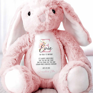 On Your 1st Birthday, Lovely Floral Design - Personalized Stuffed Bunny - KID512_BUN