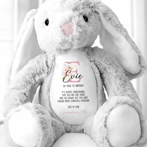 On Your 1st Birthday, Lovely Floral Design - Personalized Stuffed Bunny - KID512_BUN