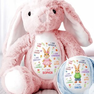 I Am Kind Smart Enough Capable Brave Bunny With Flowers - Personalized Stuffed Bunny - KID536_BUN