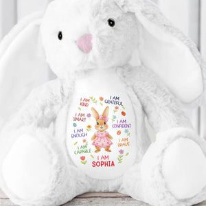 I Am Kind Smart Enough Capable Brave Bunny With Flowers - Personalized Stuffed Bunny - KID536_BUN