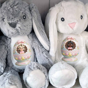 Cute Little Girl Inside Floral Easter Egg Design Bunny - Personalized Stuffed Bunny - KID557_BUN