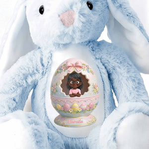 Cute Little Girl Inside Floral Easter Egg Design Bunny - Personalized Stuffed Bunny - KID557_BUN