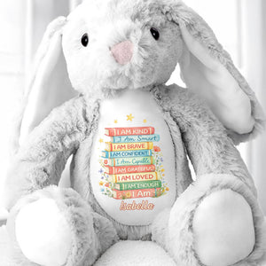 I Am Kind Smart Brave Confident Affirmations Books - Personalized Stuffed Bunny - KID608_BUN