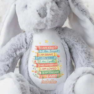 I Am Kind Smart Brave Confident Affirmations Books - Personalized Stuffed Bunny - KID608_BUN