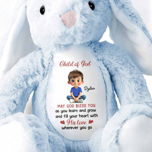 Child of God May God Bless You With Girl and Hearts - Personalized Stuffed Bunny - KID618_BUN