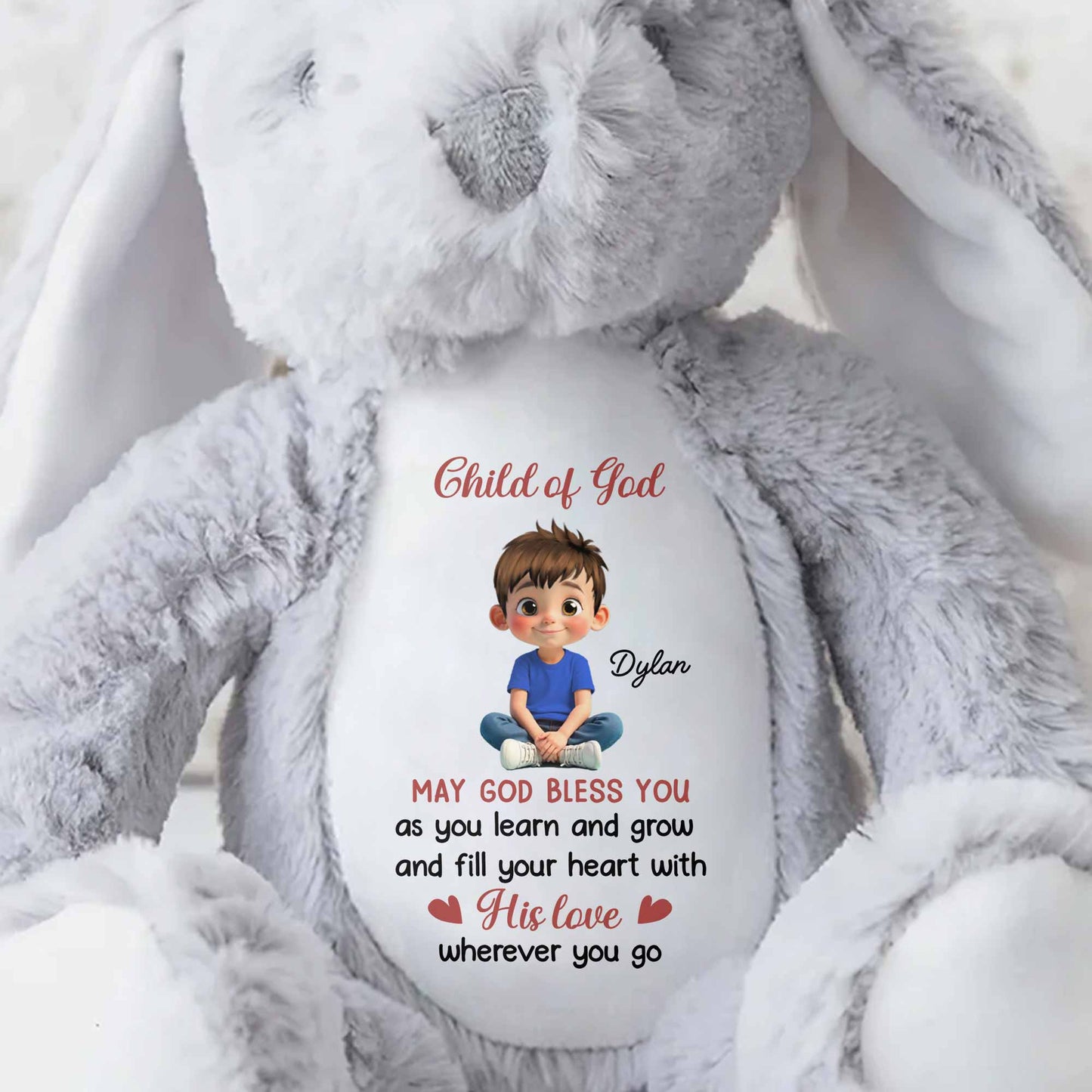 Child of God May God Bless You With Girl and Hearts - Personalized Stuffed Bunny - KID618_BUN