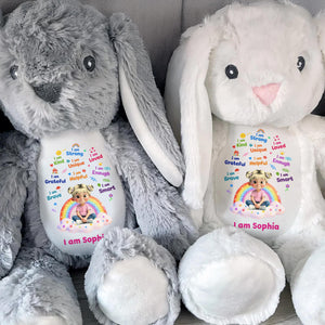 I Am Strong Kind Unique Rainbow Girl Affirmations - Personalized Stuffed Bunny - KID639_BUN