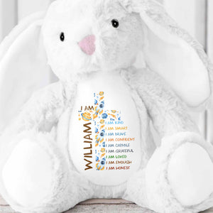 I Am Kind Affirmations Floral Cross Flowers - Personalized Stuffed Bunny - KID677_BUN