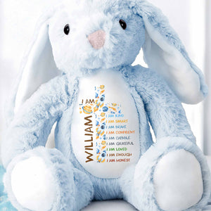 I Am Kind Affirmations Floral Cross Flowers - Personalized Stuffed Bunny - KID677_BUN