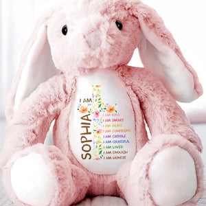 I Am Kind Affirmations Floral Cross Flowers - Personalized Stuffed Bunny - KID677_BUN