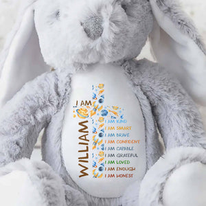 I Am Kind Affirmations Floral Cross Flowers - Personalized Stuffed Bunny - KID677_BUN