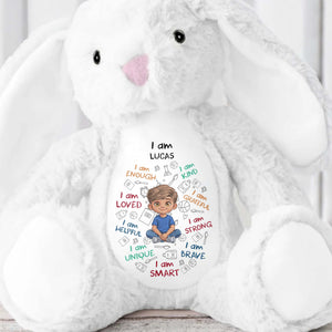 I Am Kind Loved And Smart With Custom Boy Character And Affirmations - Personalized Stuffed Bunny - KID780_BUN