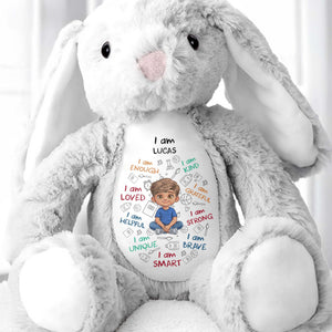 I Am Kind Loved And Smart With Custom Boy Character And Affirmations - Personalized Stuffed Bunny - KID780_BUN