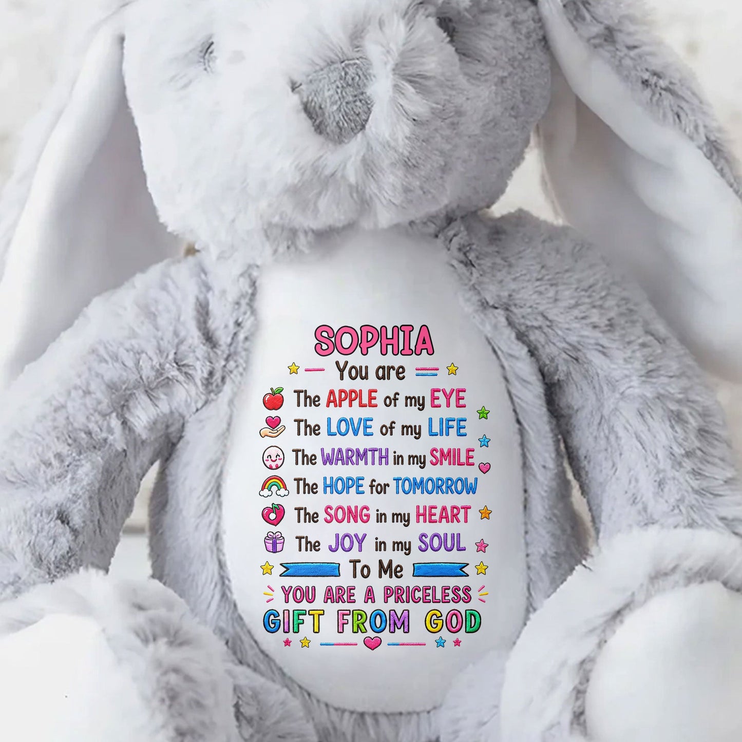 You Are The Apple Of My Eye Priceless Gift From God Rainbow Heart - Personalized Stuffed Bunny - KID783_BUN