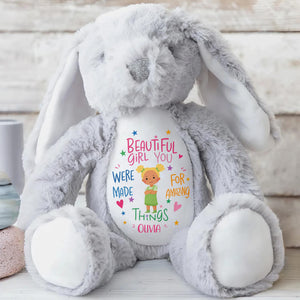 Beautiful Girl You Were Made For Amazing Things With Little Girl And Stars - Personalized Stuffed Bunny - KID827_BUN