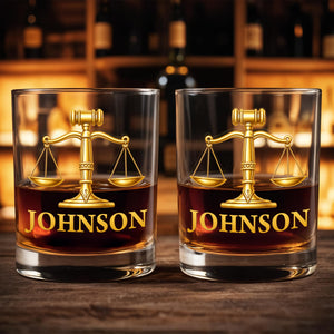 Justice And Law For Professionals With Scales Of Justice And Gavel - Personalized Custom Whiskey Glass - LAW005_RWG