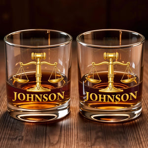 Justice And Law For Professionals With Scales Of Justice And Gavel - Personalized Custom Whiskey Glass - LAW005_RWG