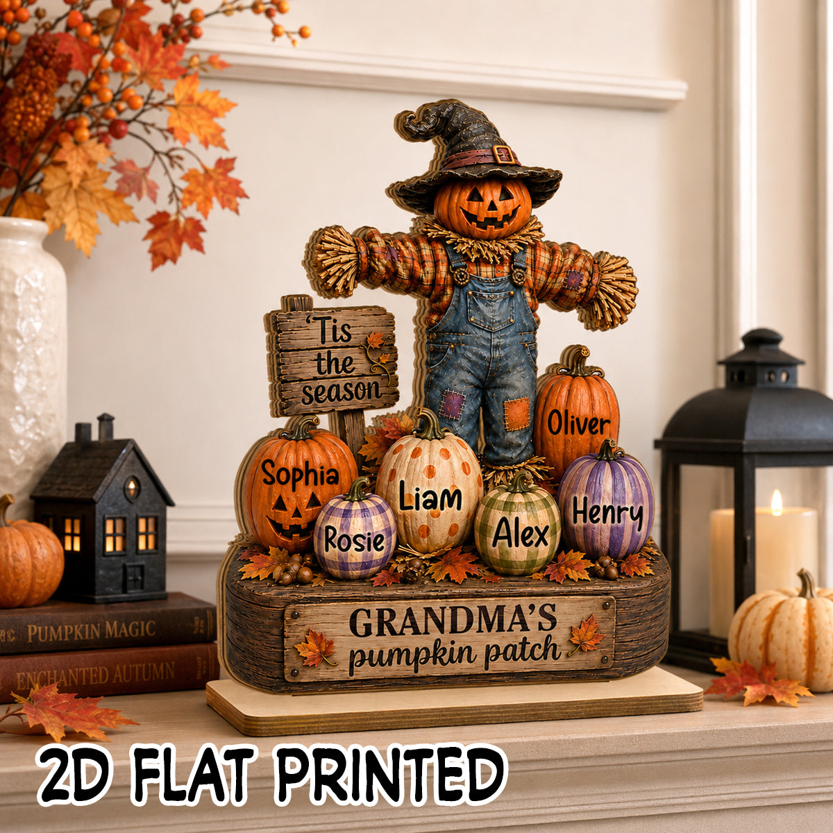 Grandma's Pumpkin Patch Scarecrow - Personalized 2-Layered Wooden Plaque - Halloween Fall Decor for Her