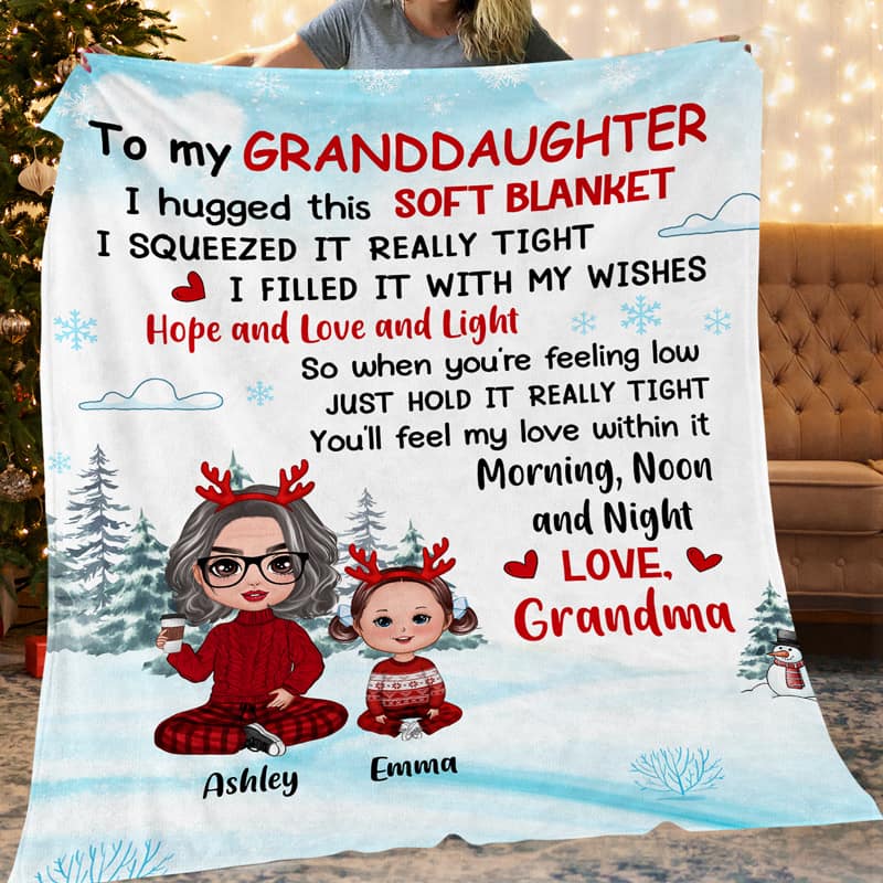 To My Granddaughter Grandson Christmas Doll - Personalized Fleece Blanket - Christmas Gift For Granddaughter, Grandson