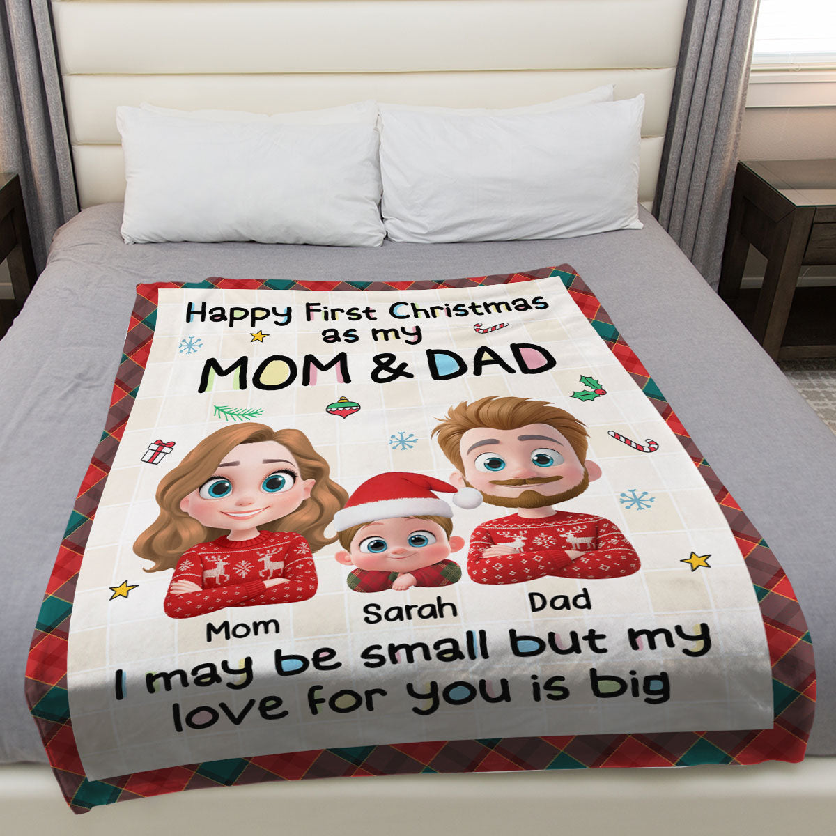 First Christmas With Mom And Dad - Personalized Fleece Blanket - Christmas Gift For Mom, Dad