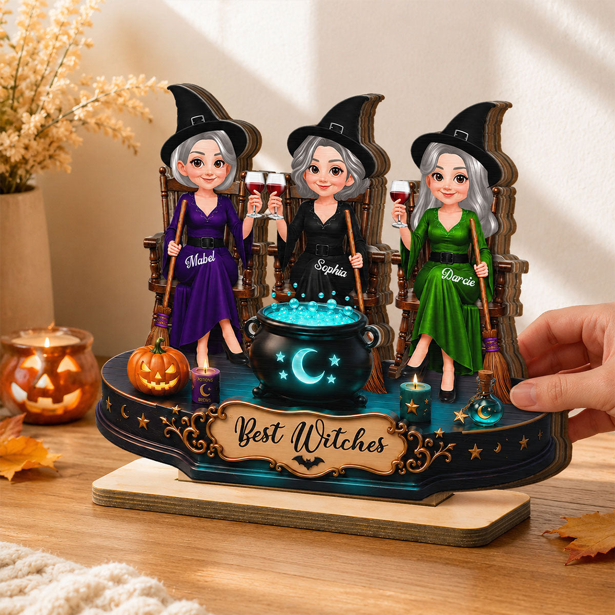 Besties Sisters Witches 2D Flat - Personalized Wooden Plaque - Gift For Sister, Best Friend