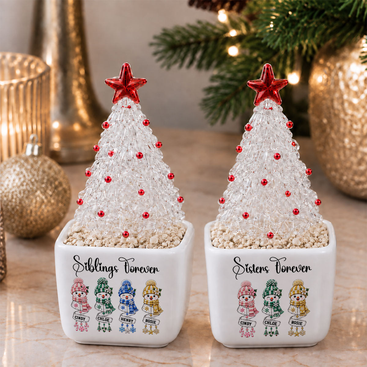 Siblings Forever - Personalized Glass Christmas Tree - Christmas Gift For Siblings