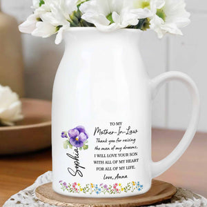 To My Mother-In-Law, Thank You, Love And Flowers - Personalized Ceramic Flower Vase
