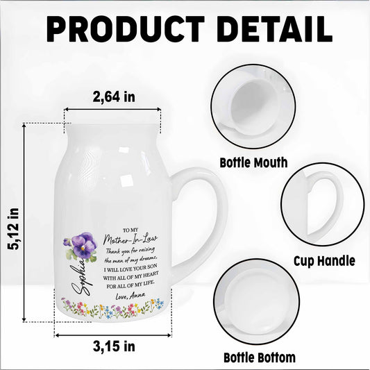 To My Mother-In-Law, Thank You, Love And Flowers - Personalized Ceramic Flower Vase