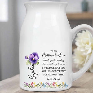 To My Mother-In-Law, Thank You, Love And Flowers - Personalized Ceramic Flower Vase