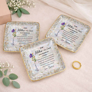 To My Mother In Law On My Wedding Day Birth Month Flowers - Personalized Custom Jewelry Dish, Ceramic Dish, Square Shape - MOLA009_SCRF