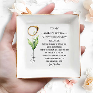 To My Mother In Law On My Wedding Day Flower Dish - Personalized Custom Jewelry Dish, Square Ceramic Dish - MOLA012_SCRD