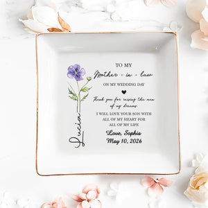To My Mother In Law On My Wedding Day Flower Heart - Personalized Custom Jewelry Dish, Square Ceramic Dish - MOLA018_SCRD