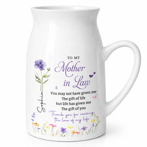 To My Mother In Law Gift Of You Birth Month Flower - Personalized Ceramic Flower Vase