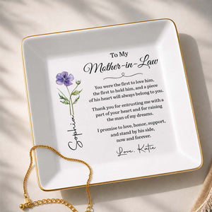To My Mother In Law Raising The Man Of My Dreams Flower - Personalized Custom Jewelry Dish, Square Ceramic Dish - MOLA027_SCRD