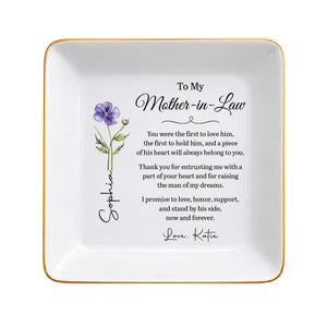 To My Mother In Law Raising The Man Of My Dreams Flower - Personalized Custom Jewelry Dish, Square Ceramic Dish - MOLA027_SCRD