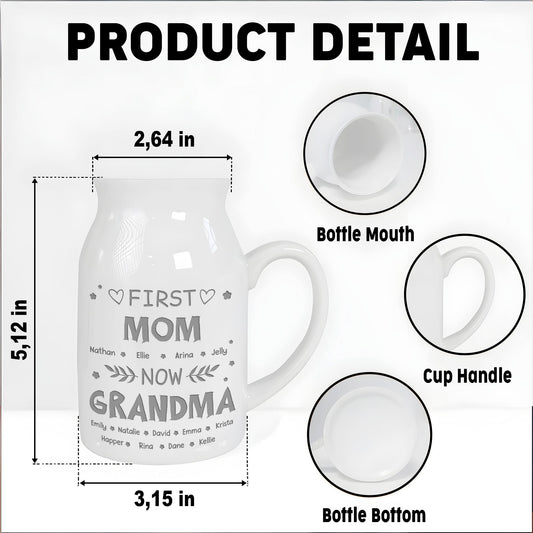 First Mom Now Grandma, Hearts and Leaves - Personalized Ceramic Flower Vase