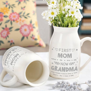First Mom Now Grandma, Hearts and Leaves - Personalized Ceramic Flower Vase