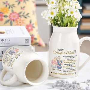 To My Single Mom, Feel Like The Sun, Moon, And Stars, Mother And Daughter - Personalized Ceramic Flower Vase