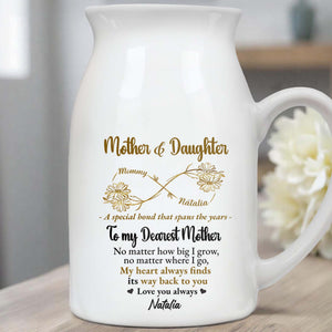 Mother & Daughter, To My Dearest Mother, Flowers and Heart - Personalized Ceramic Flower Vase