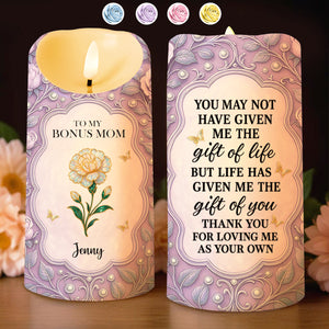 To My Bonus Mom, Thank You For Your Love, Flower And Butterflies Design - Personalized Custom LED Candle - MOM134_LECA
