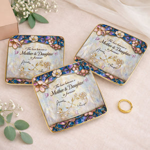 The Love Between A Mother And Daughter Is Forever Flower Butterfly Dish - Personalized Custom Jewelry Dish, Ceramic Dish, Square Shape - MOM196_SCRF