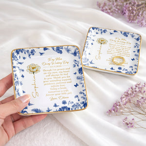 To My Mom On My Wedding Day Flower And Butterfly Ceramic Dish - Personalized Custom Jewelry Dish, Ceramic Dish, Square Shape - MOM197_SCRF