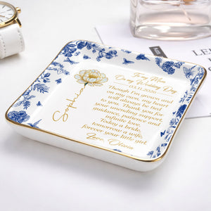 To My Mom On My Wedding Day Flower And Butterfly Ceramic Dish - Personalized Custom Jewelry Dish, Ceramic Dish, Square Shape - MOM197_SCRF