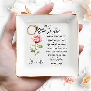 To My Mother In Law On My Wedding Day Birth Month Flower - Personalized Custom Jewelry Dish, Square Ceramic Dish - MOM200_SCRD